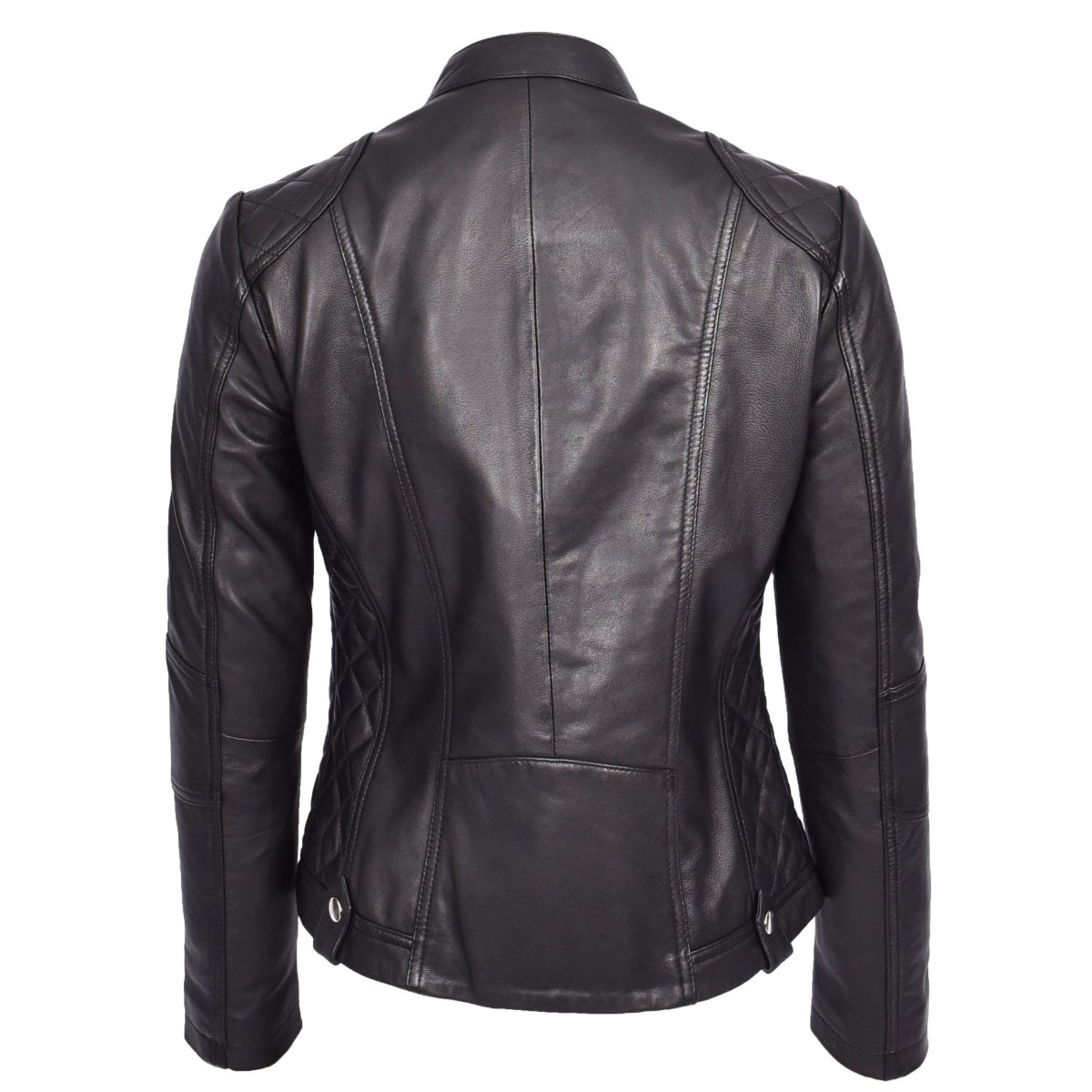 BUNERI Biker Cafe Racer Fiona de Cuero Negro Acolchada - Imagen 3