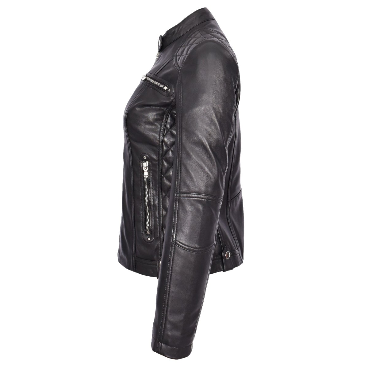 BUNERI Biker Cafe Racer Fiona de Cuero Negro Acolchada - Imagen 6