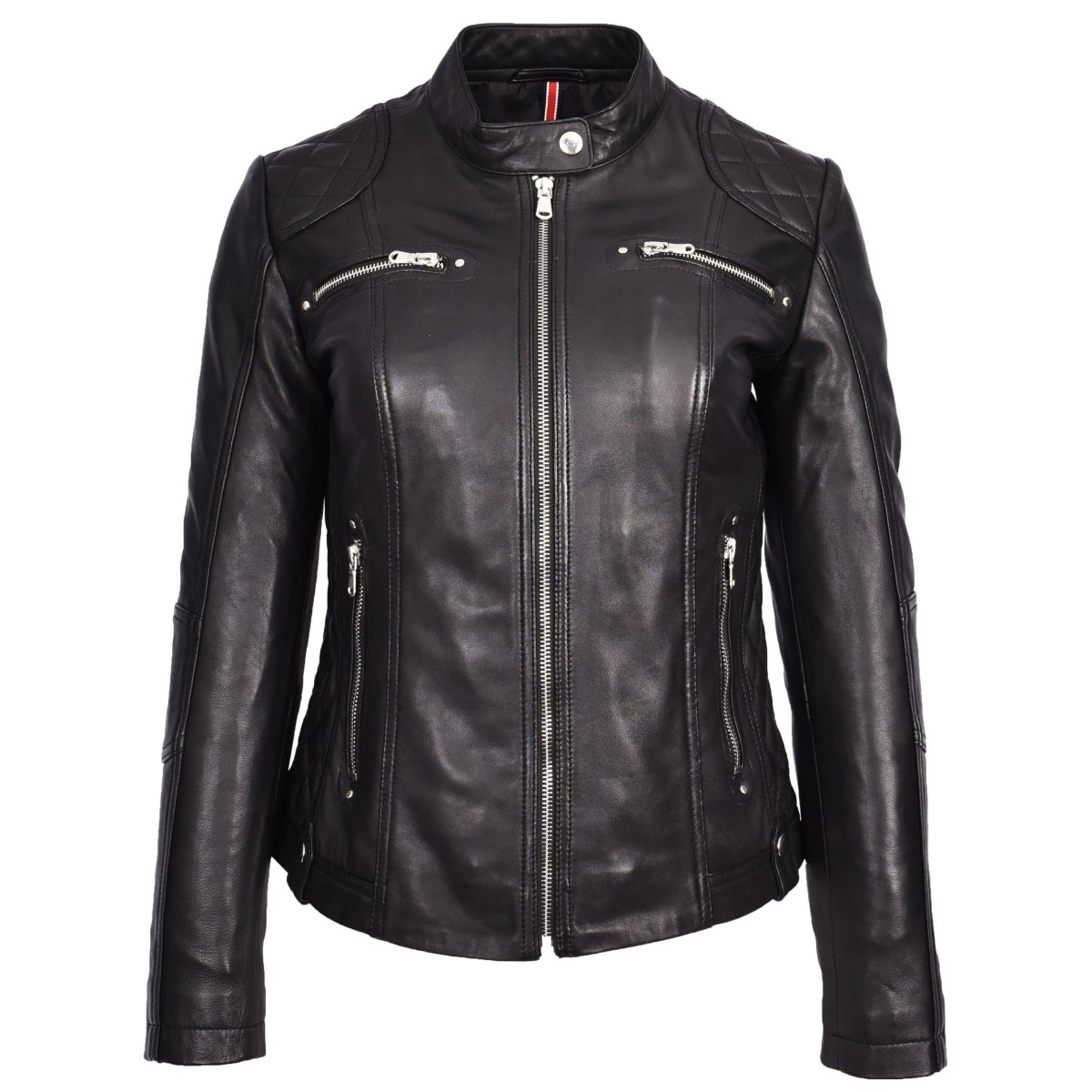 BUNERI Biker Cafe Racer Fiona de Cuero Negro Acolchada - Imagen 5