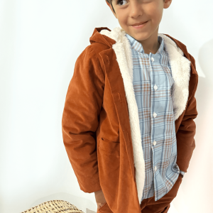 Abrigo niño de pana teja