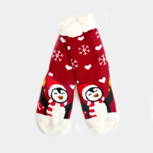Calcetines de Navidad de Andar por Casa Rojos con Pingüino
