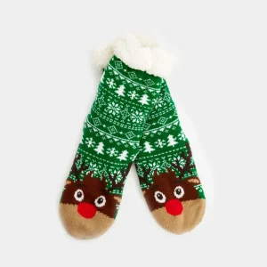 Calcetines de Navidad de Andar por Casa Verdes Cenefas y Renos