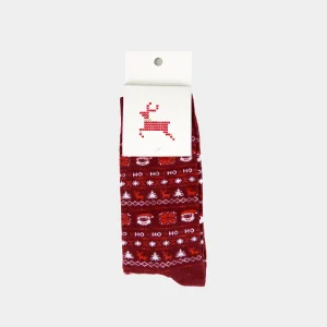 Calcetines de Navidad Unisex Rojos con Santa y Renos