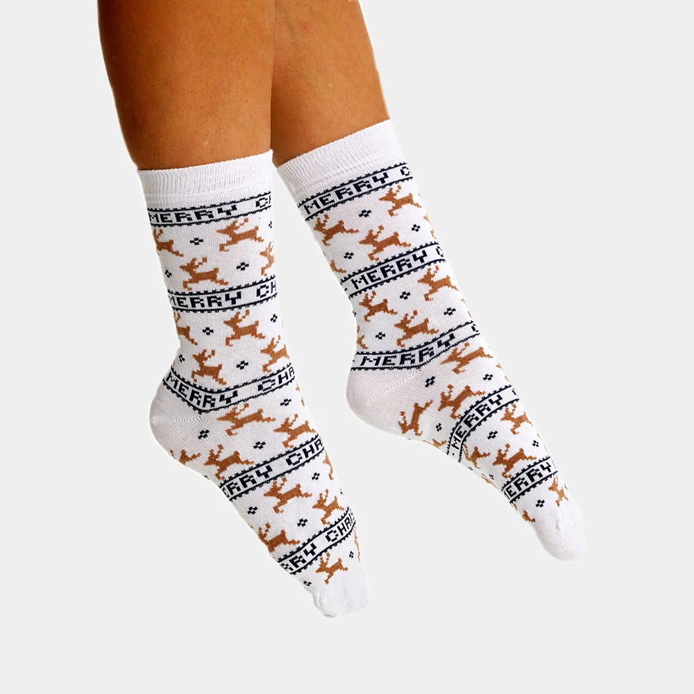 Calcetines de Navidad Unisex Elegantes Blancos con Renos - Imagen 3