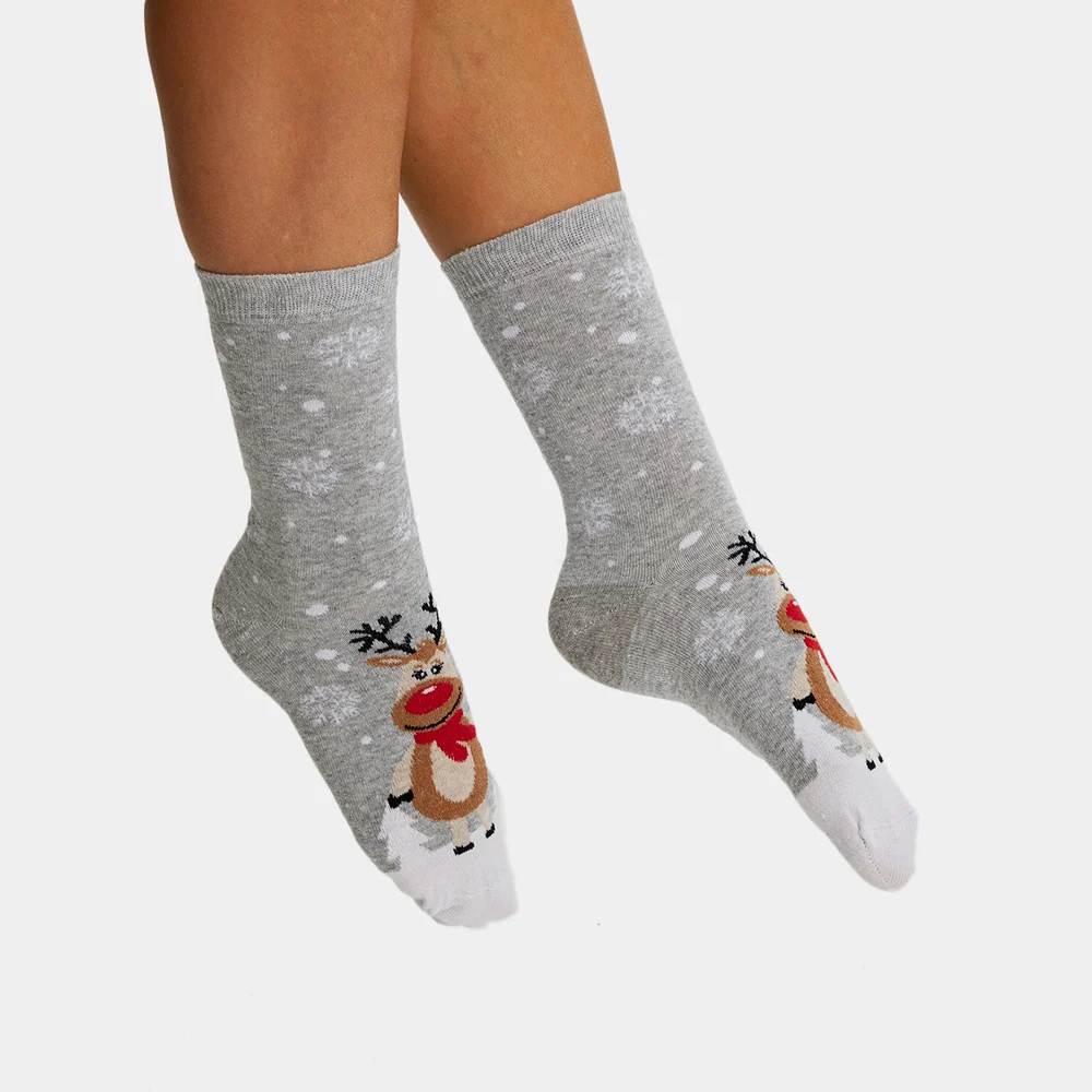 Calcetines de Navidad Unisex Grises con Renas Cute - Imagen 3