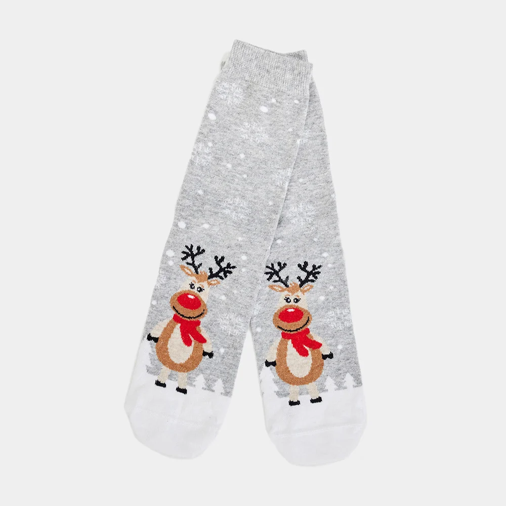 Calcetines de Navidad Unisex Grises con Renas Cute - Imagen 2