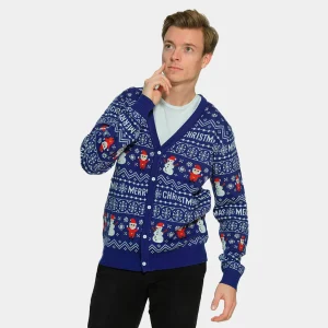 Jersey de Navidad Cárdigan Azul Merry Christmas Hombre