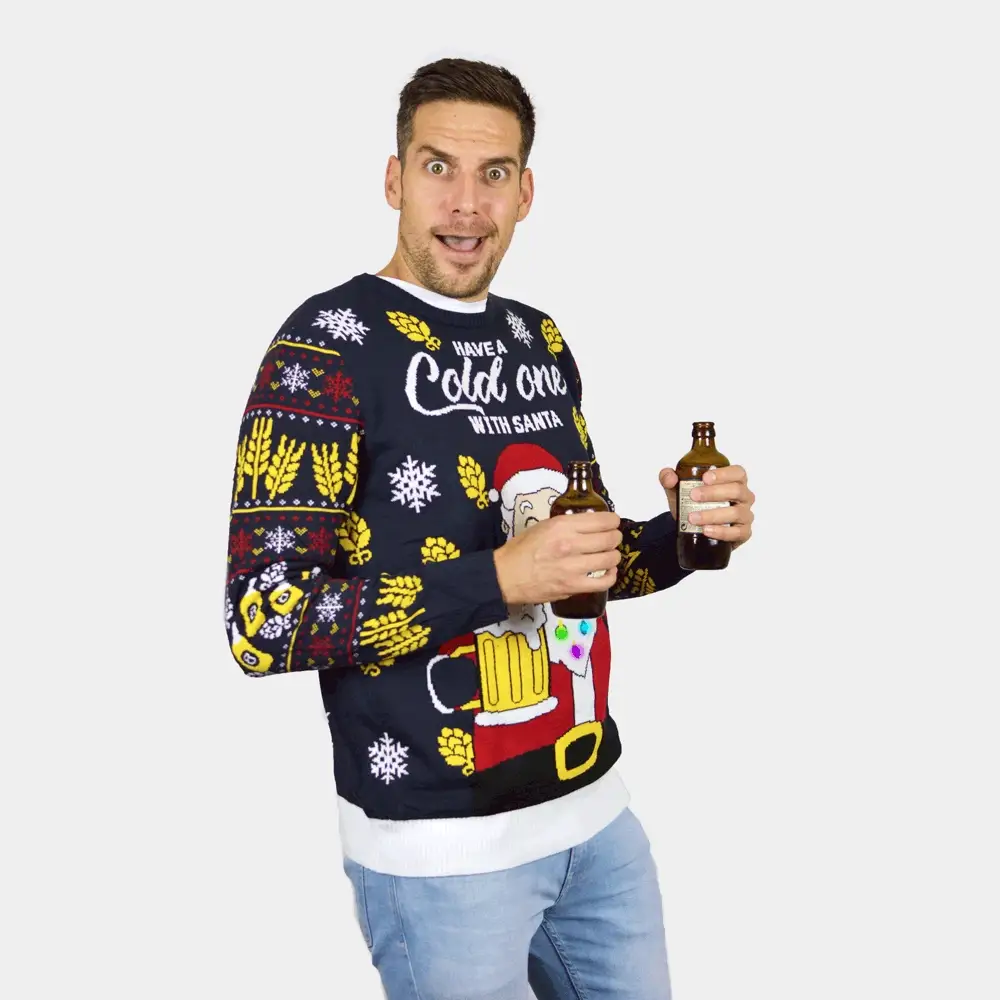 Jersey de Navidad con Luces LED Parejas Santa con Cerveza - Imagen 3