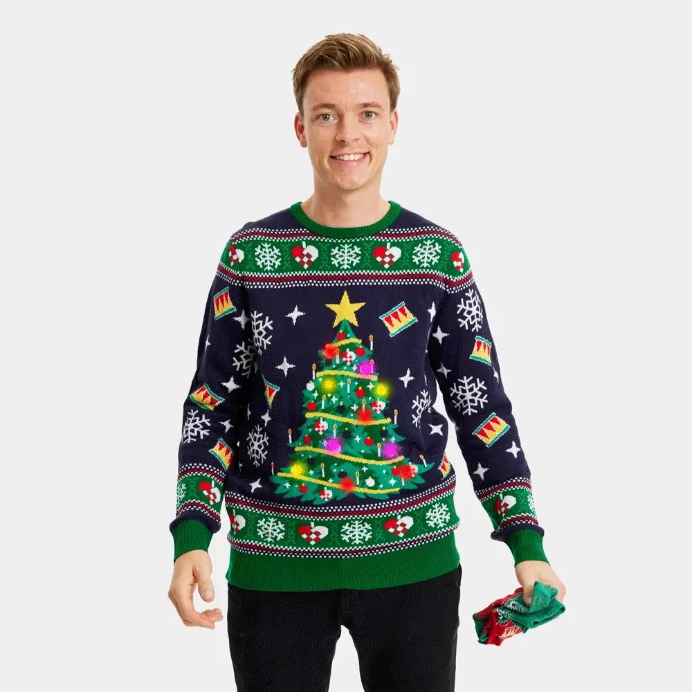 Jersey de Navidad con Luces LED Parejas Azul con Árbol Navidad - Imagen 3