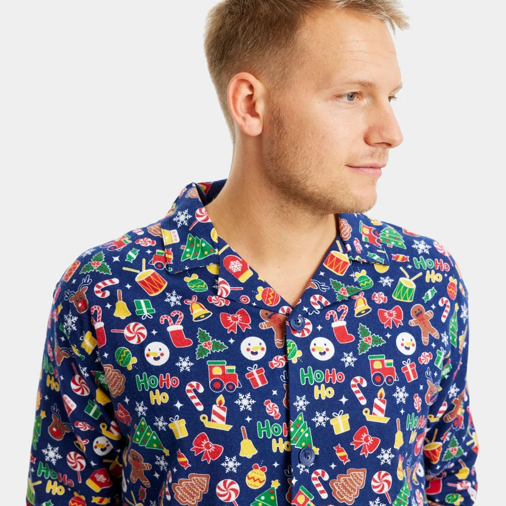 Pijama de Navidad para Familia Azul con Motivos Navideños Algodón Orgánico - Imagen 6