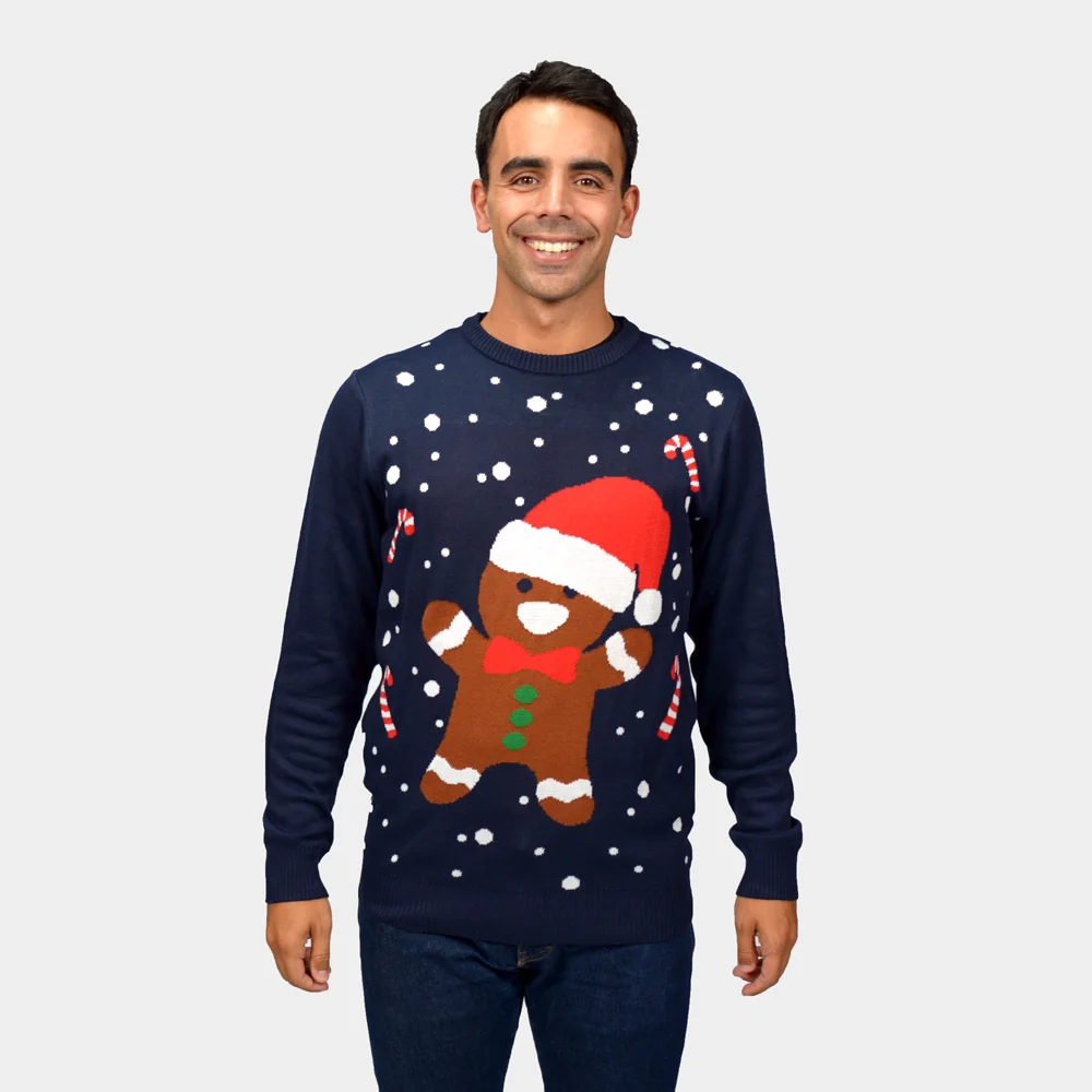 Jersey de Navidad para Hombre Azul Gingerbread - Imagen 3