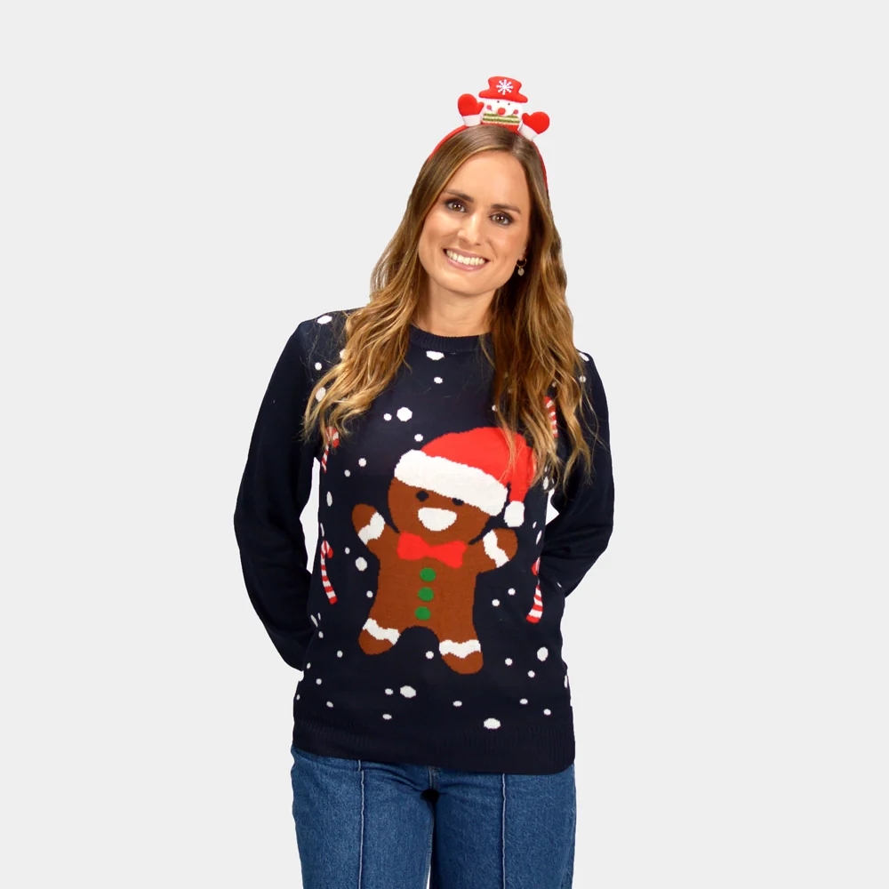 Jersey de Navidad para Mujer Azul Gingerbread - Imagen 3
