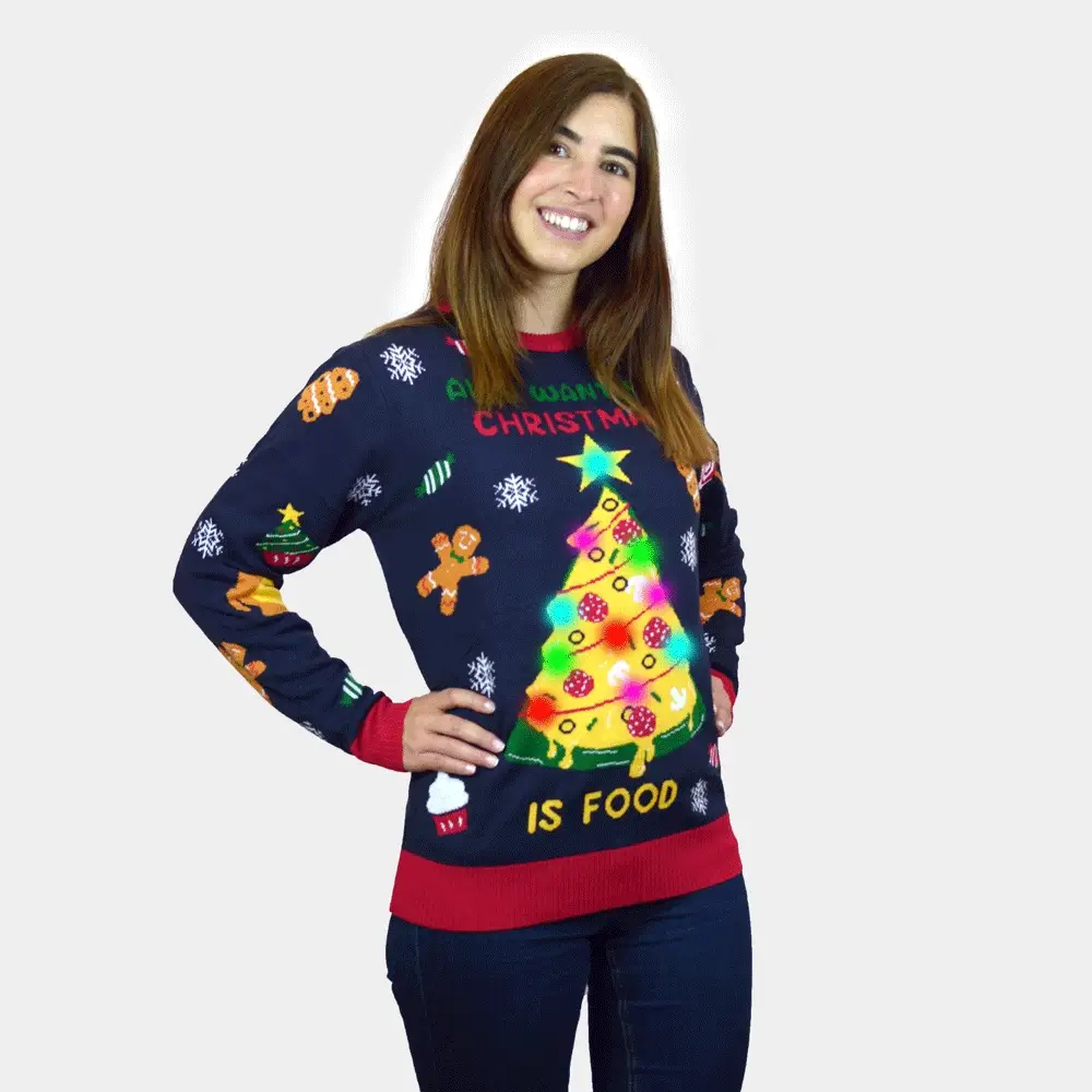 Jersey de Navidad con Luces LED para Mujer Christmas Food