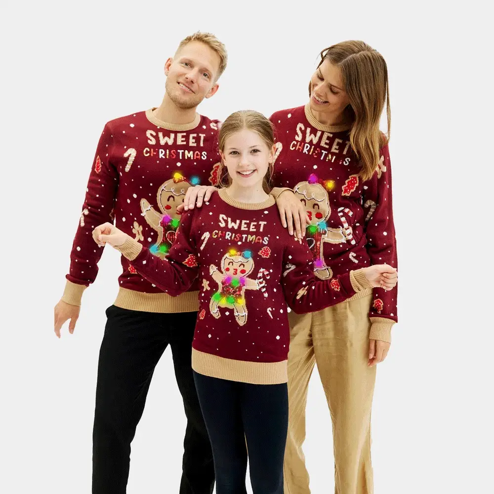 Jersey de Navidad con Luces LED para Mujer Rojo Ginger Cookie - Imagen 4