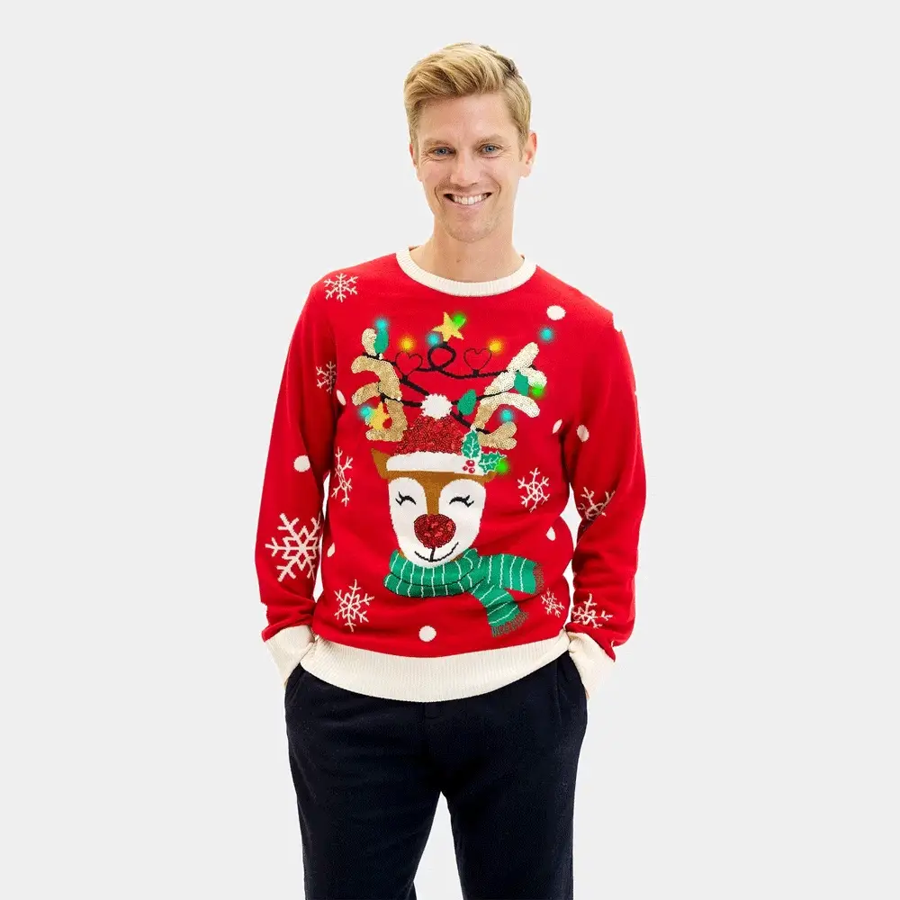 Jersey de Navidad con Luces LED para Familia Reno Brillante con Lentejuelas - Imagen 4