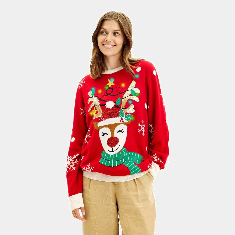 Jersey de Navidad con Luces LED para Familia Reno Brillante con Lentejuelas - Imagen 3