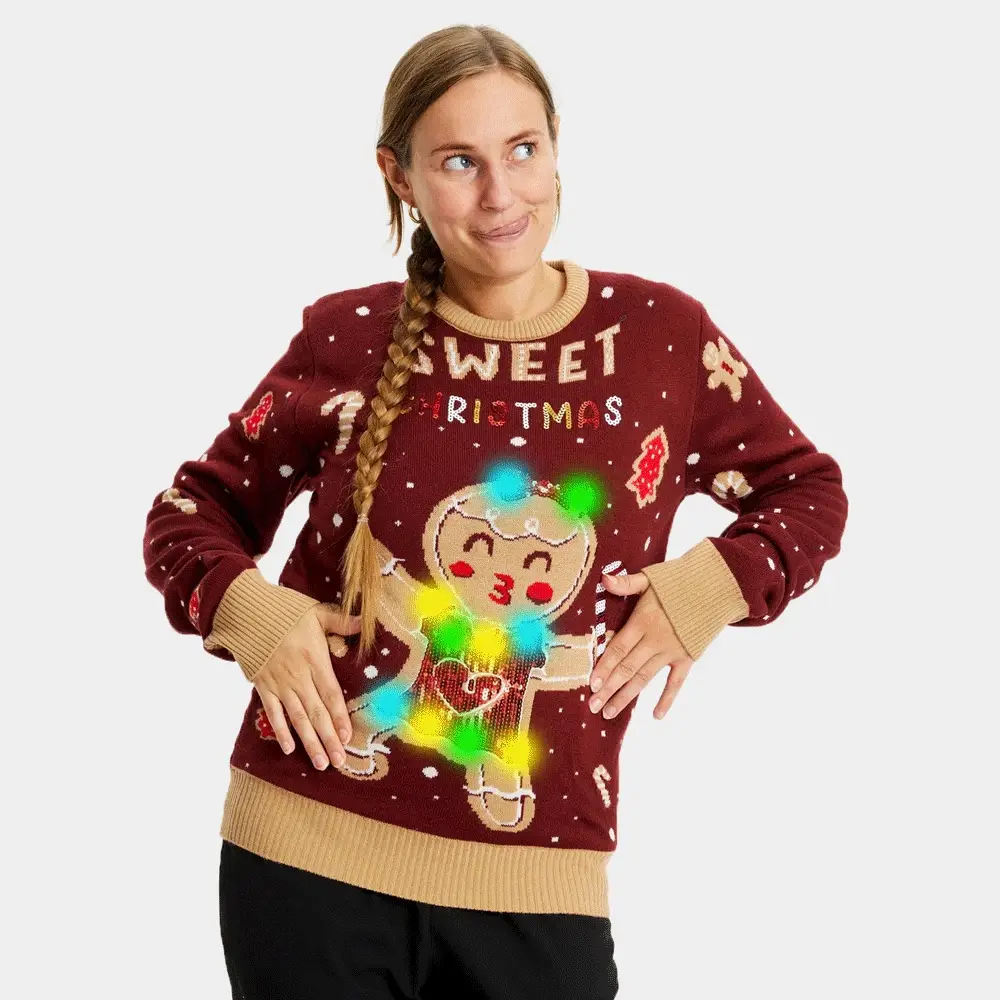 Jersey de Navidad con Luces LED para Familia Rojo Ginger Cookie - Imagen 3
