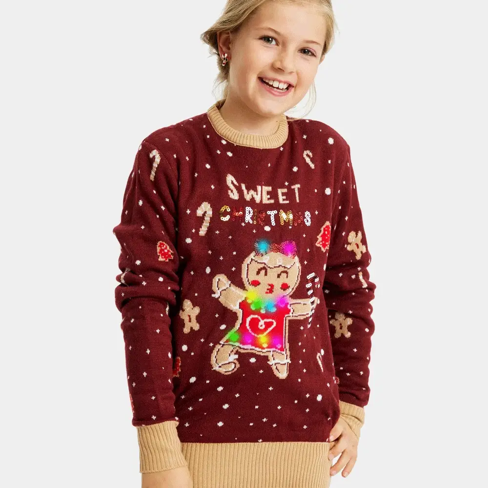 Jersey de Navidad con Luces LED para Niña y Niño Rojo Ginger Cookie - Imagen 3