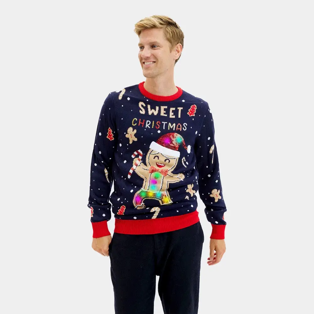 Jersey de Navidad con Luces LED para Hombre Azul Ginger Cookie - Imagen 3