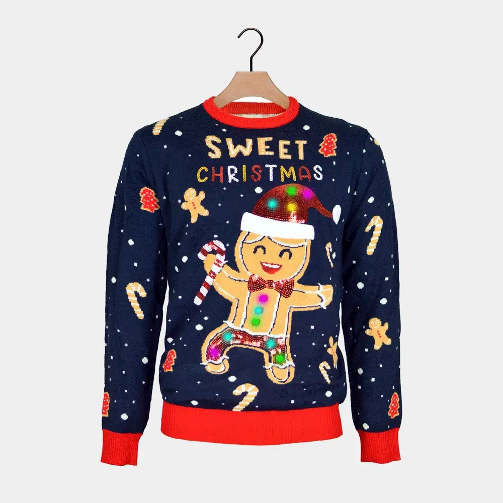 Jersey de Navidad con Luces LED para Hombre Azul Ginger Cookie - Imagen 8