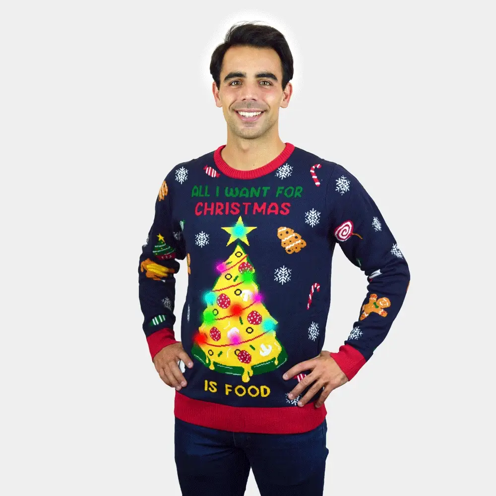 Jersey de Navidad con Luces LED para Hombre Christmas Food
