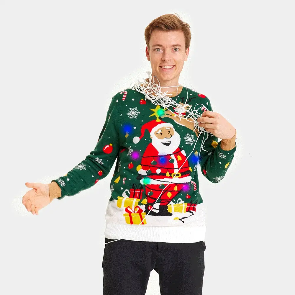 Jersey de Navidad con Luces LED para Hombre Papá Noel hecho un Lío