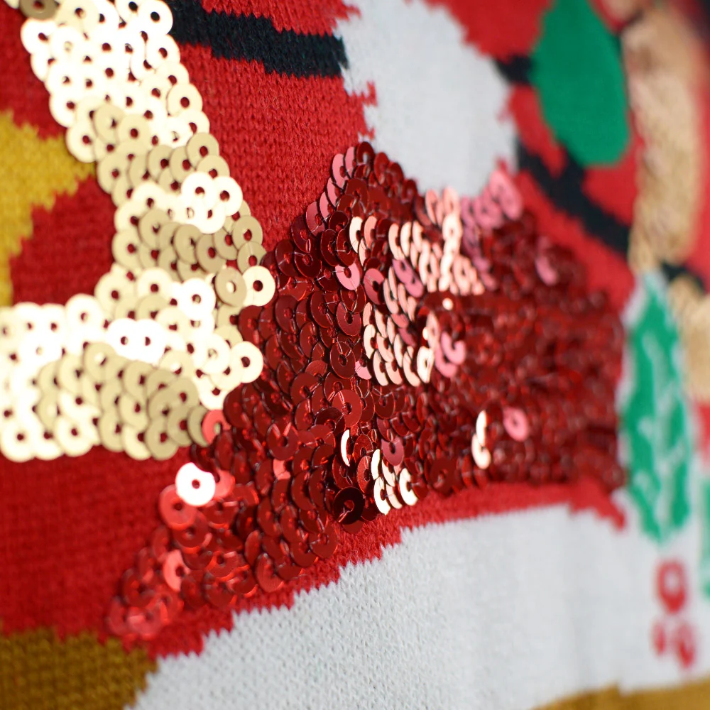 Jersey de Navidad con Luces LED para Hombre Reno Brillante con Lentejuelas - Imagen 6