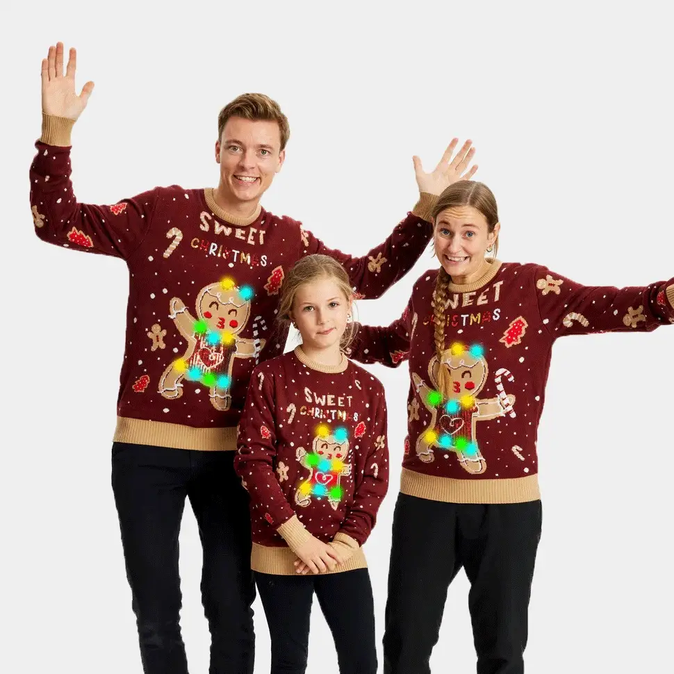 Jersey de Navidad con Luces LED para Hombre Rojo Ginger Cookie - Imagen 3