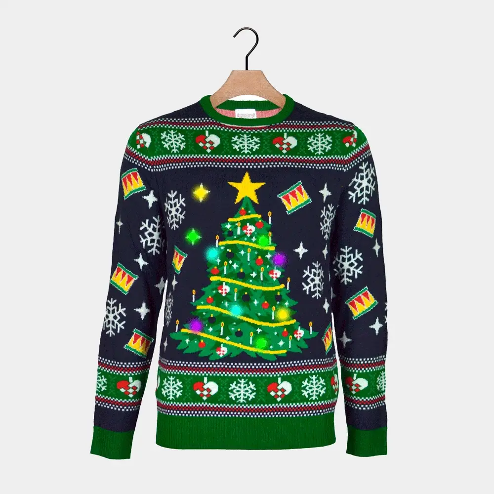 Jersey de Navidad con Luces LED para Mujer Azul con Árbol Navidad - Imagen 8