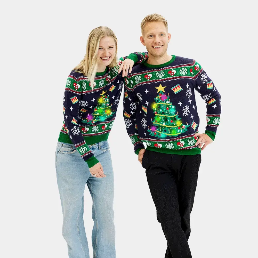 Jersey de Navidad con Luces LED para Mujer Azul con Árbol Navidad - Imagen 7