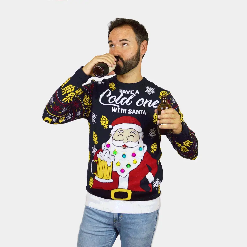 Jersey de Navidad con Luces LED para Mujer Santa con Cerveza - Imagen 7