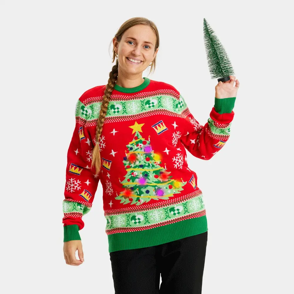 Jersey de Navidad con Luces LED para Mujer Rojo con Árbol Navidad - Imagen 3