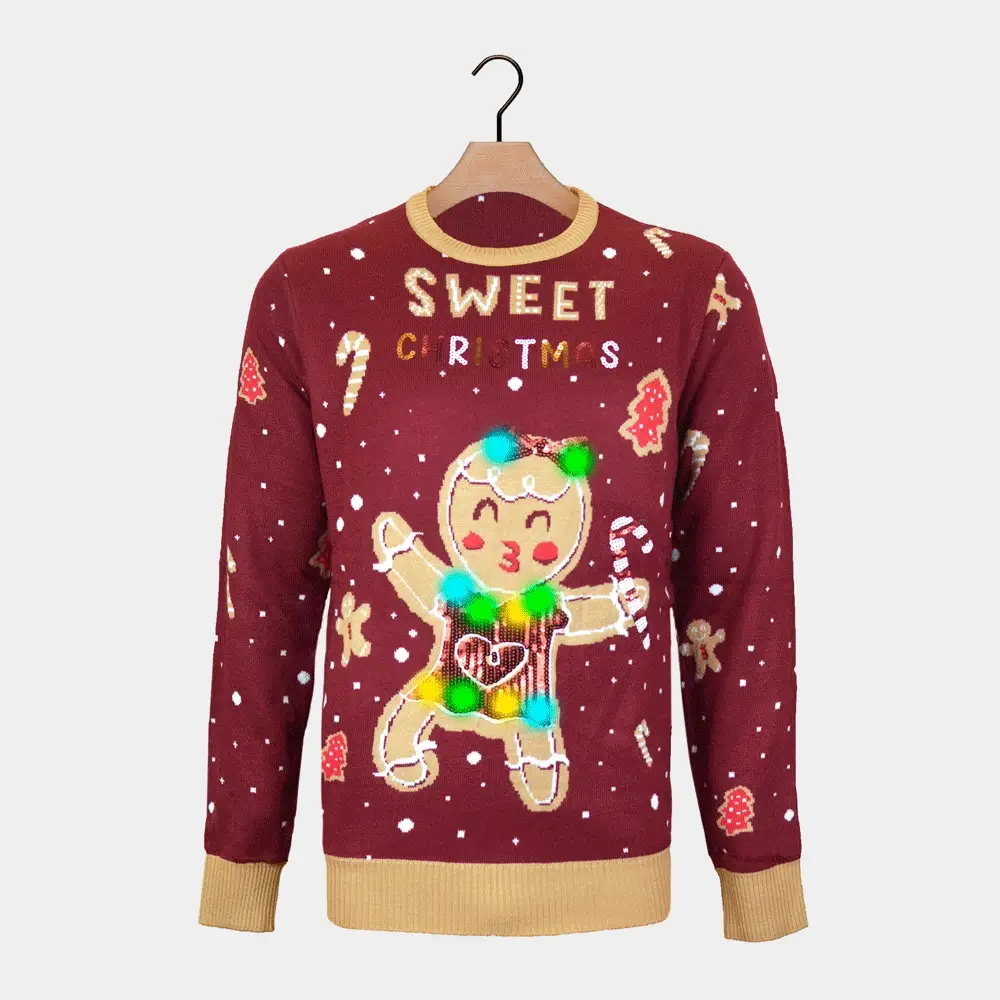 Jersey de Navidad con Luces LED para Mujer Rojo Ginger Cookie - Imagen 8