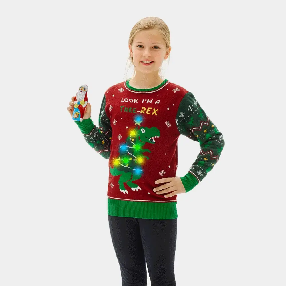 Jersey de Navidad con Luces LED para Niña y Niño Christmas Tree-Rex