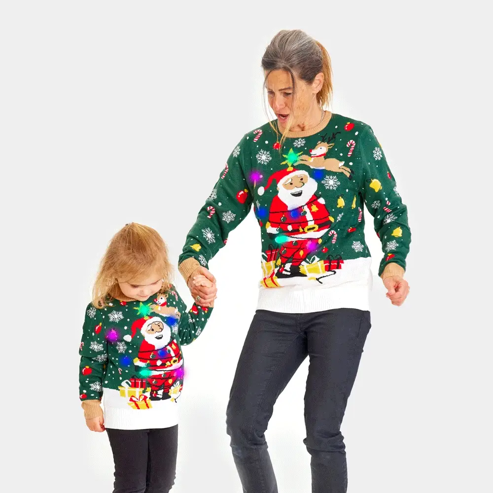 Jersey de Navidad con Luces LED Niña y Niño Papá Noel hecho un Lío - Imagen 8