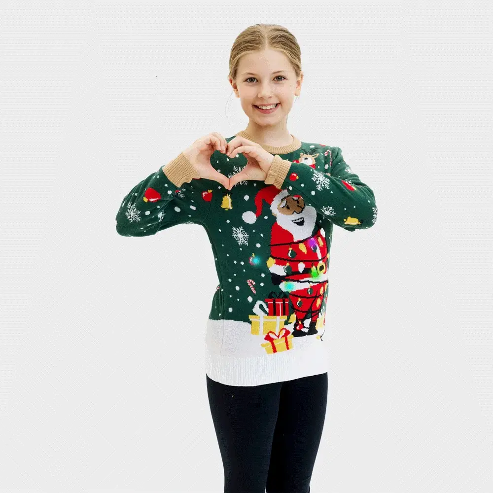 Jersey de Navidad con Luces LED Niña y Niño Papá Noel hecho un Lío - Imagen 2