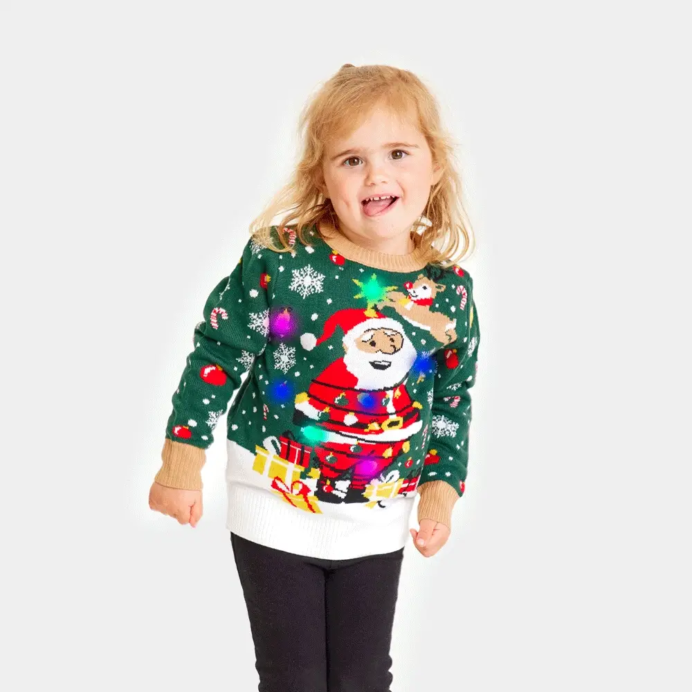 Jersey de Navidad con Luces LED Niña y Niño Papá Noel hecho un Lío - Imagen 3