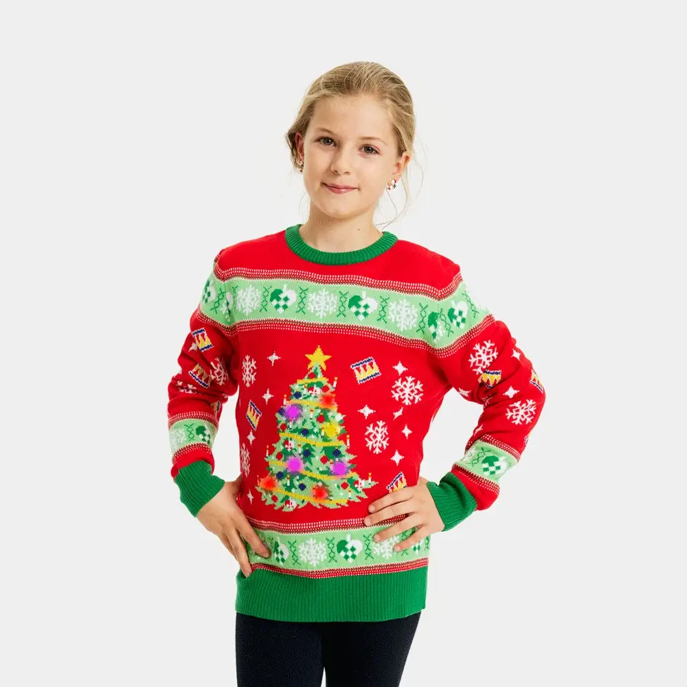 Jersey de Navidad con Luces LED para Niña y Niño Rojo Árbol Navidad - Imagen 3