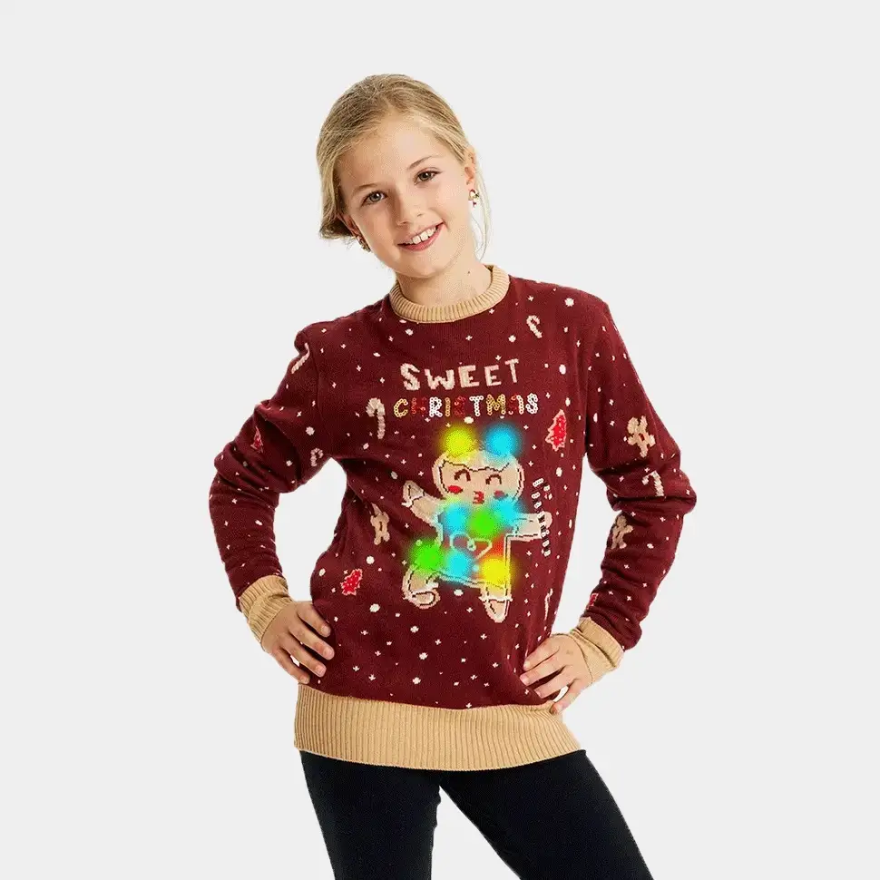 Jersey de Navidad con Luces LED para Niña y Niño Rojo Ginger Cookie - Imagen 2