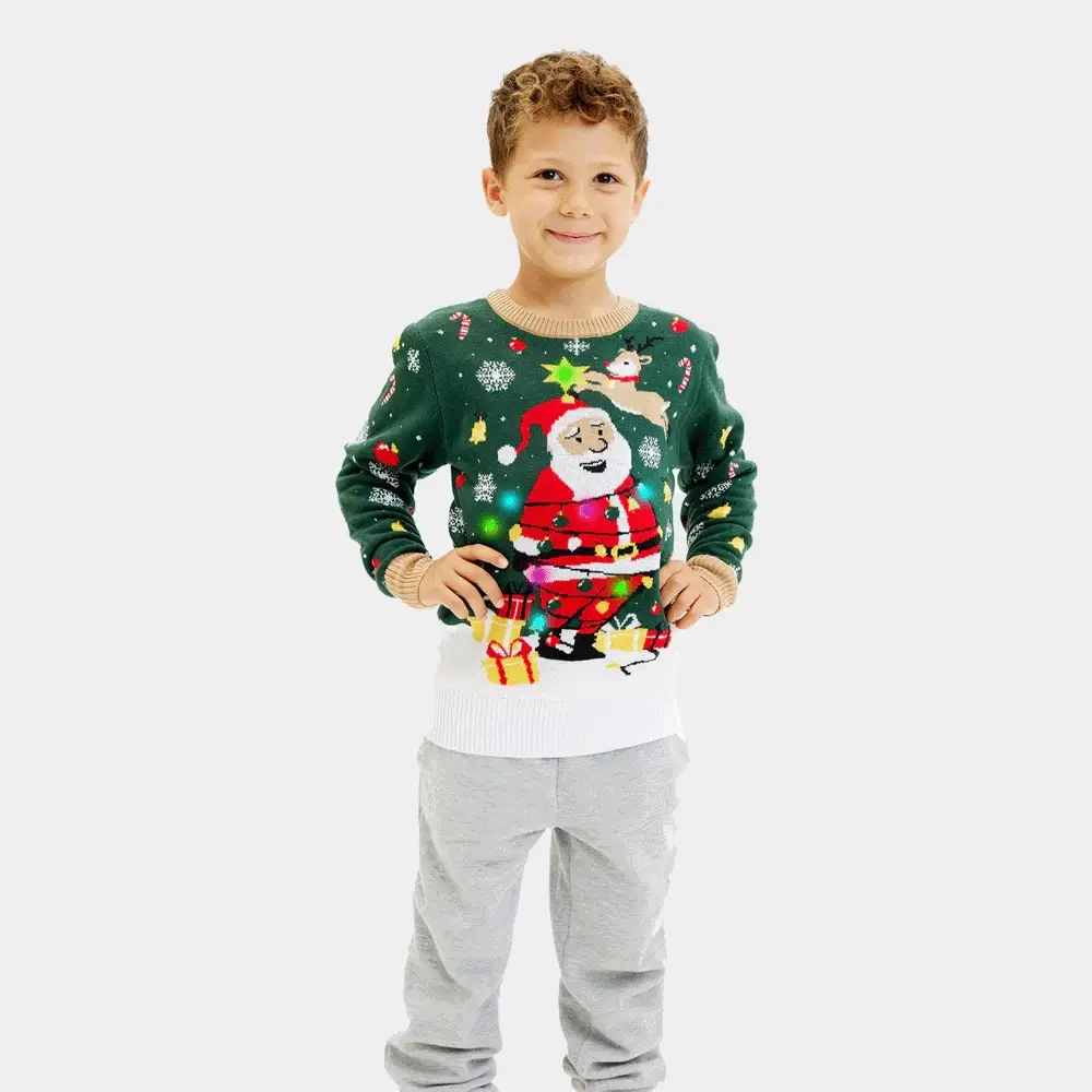 Jersey de Navidad con Luces LED Niña y Niño Papá Noel hecho un Lío - Imagen 5