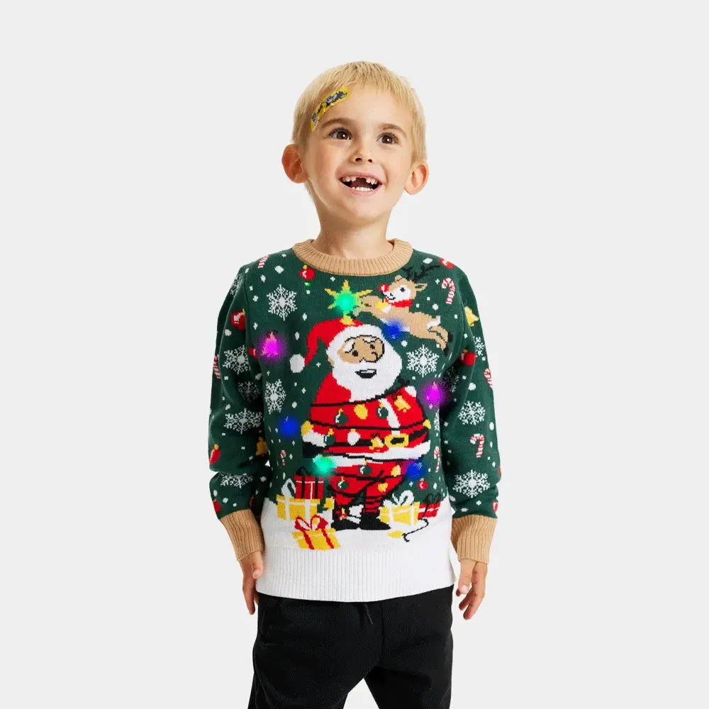 Jersey de Navidad con Luces LED Niña y Niño Papá Noel hecho un Lío - Imagen 4