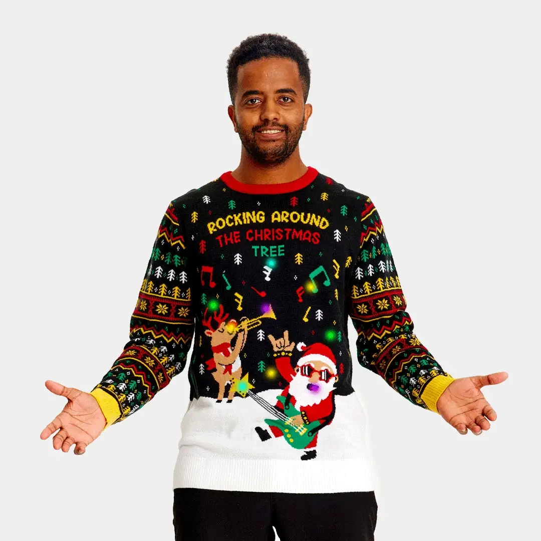 Jersey de Navidad con Luces LED para Hombre Santa Rockero