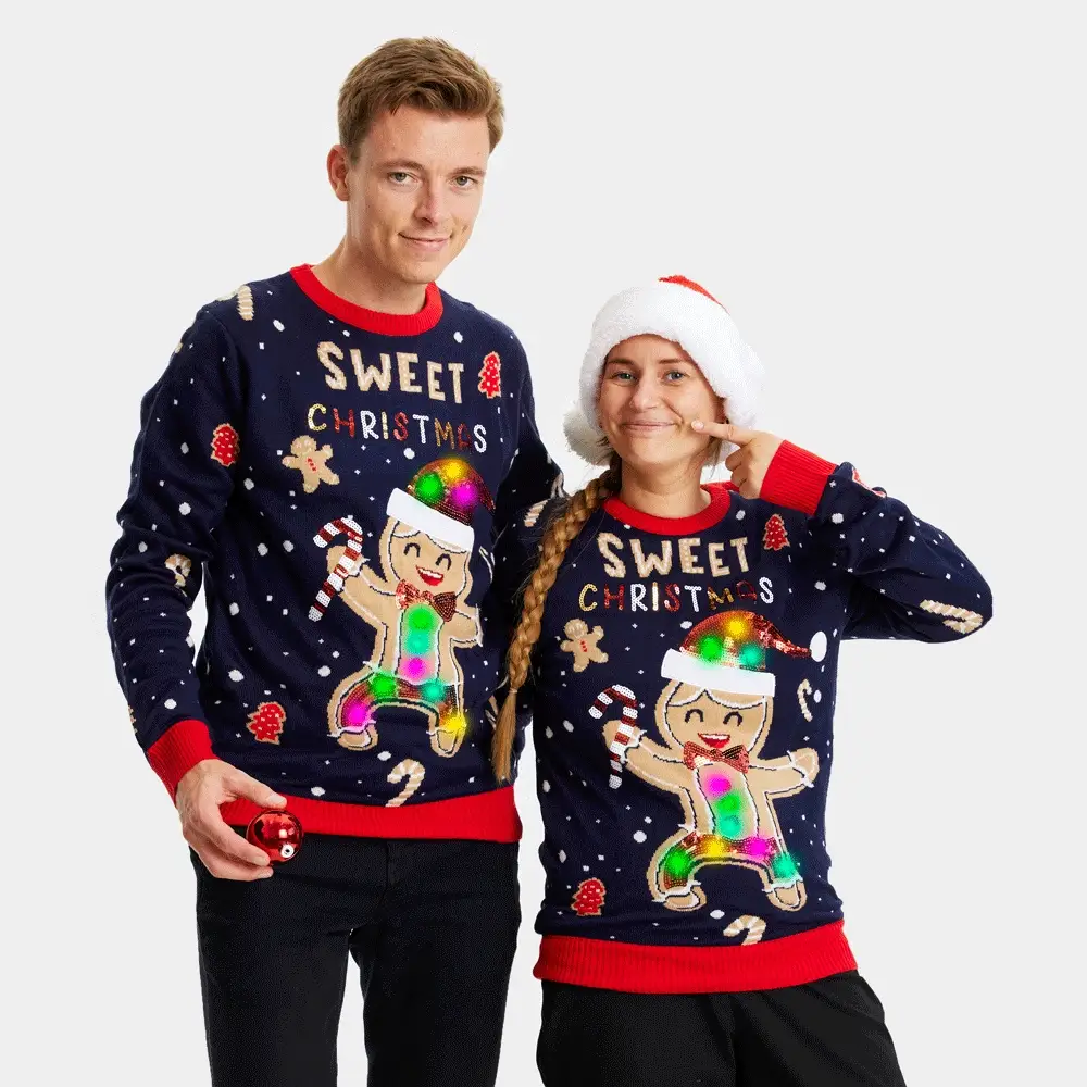 Jersey de Navidad con Luces LED Parejas Azul Ginger Cookie - Imagen 3