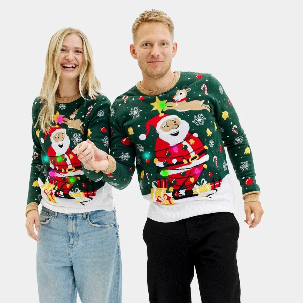 Jersey de Navidad con Luces LED Parejas Papá Noel hecho un Lío - Imagen 5