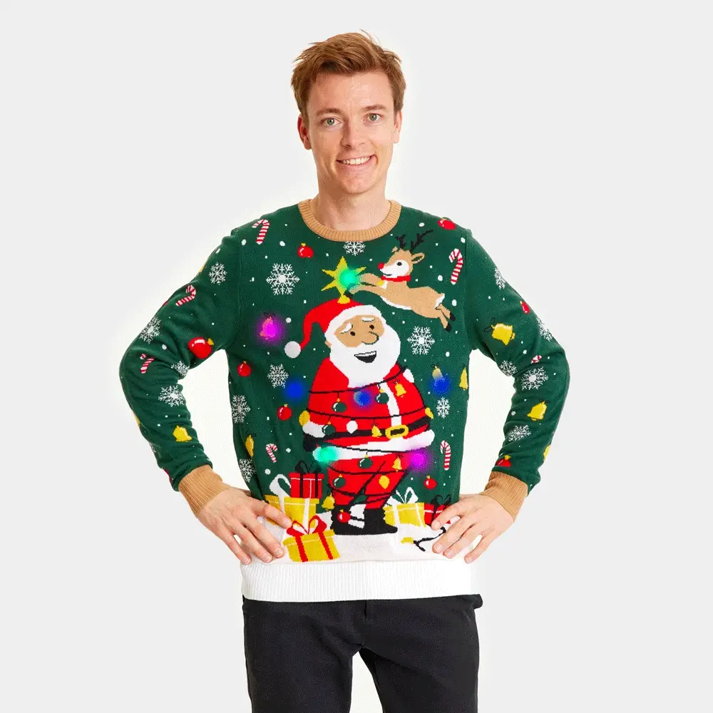 Jersey de Navidad con Luces LED Parejas Papá Noel hecho un Lío - Imagen 3