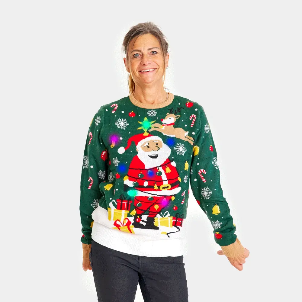 Jersey de Navidad con Luces LED Parejas Papá Noel hecho un Lío - Imagen 2