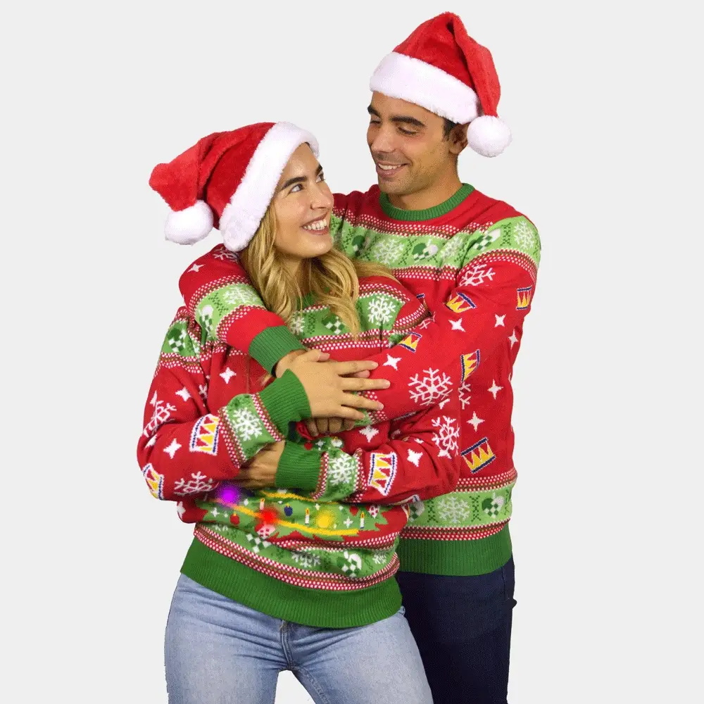 Jersey de Navidad con Luces LED para Mujer Rojo con Árbol Navidad - Imagen 4