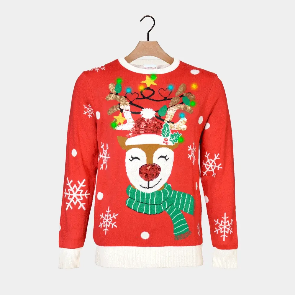 Jersey de Navidad con Luces LED para Hombre Reno Brillante con Lentejuelas - Imagen 7