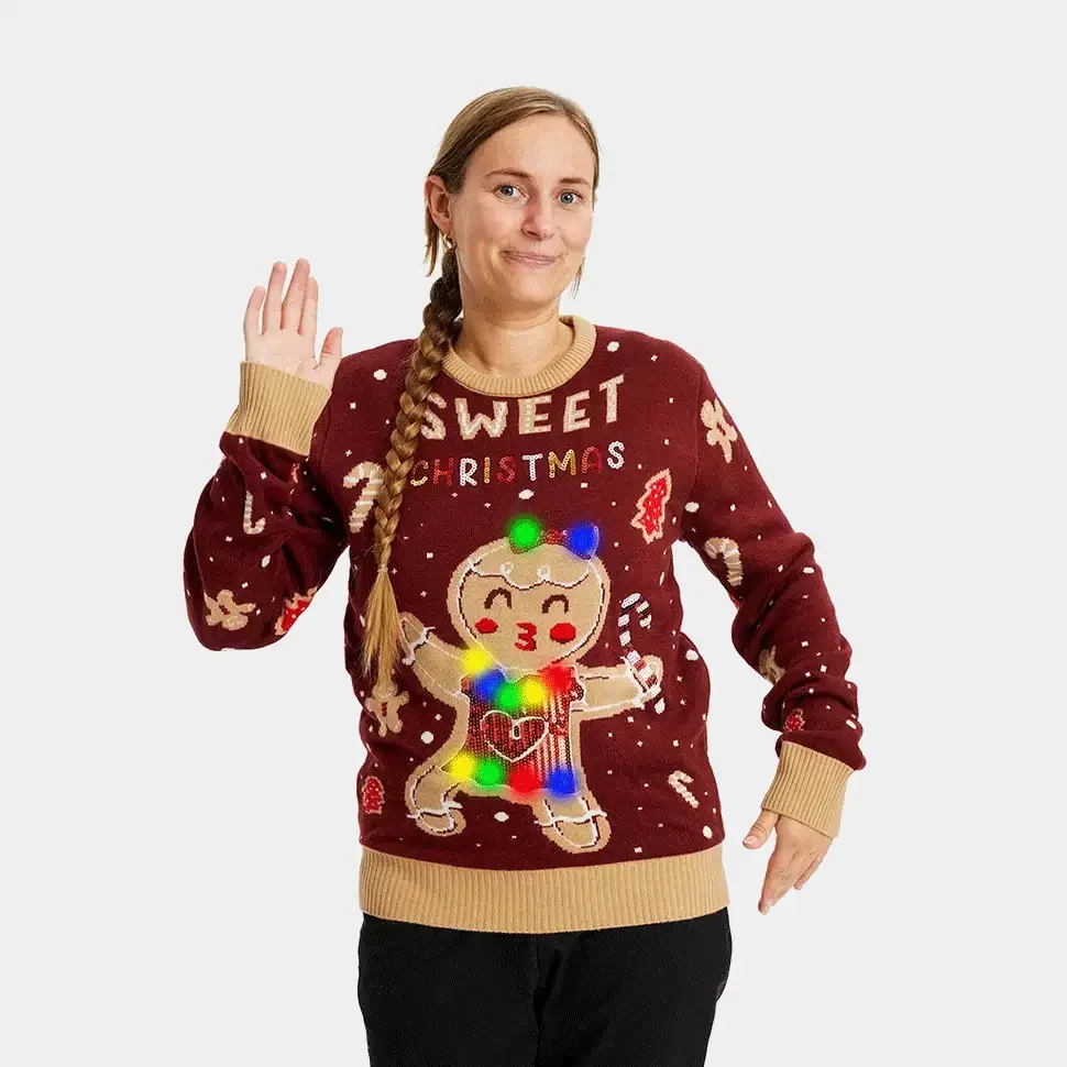 Jersey de Navidad con Luces LED para Mujer Rojo Ginger Cookie - Imagen 3