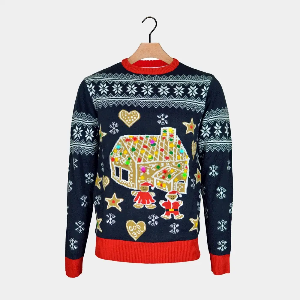 Jersey de Navidad de Luces LED para Familia Casa Gingerbread - Imagen 8